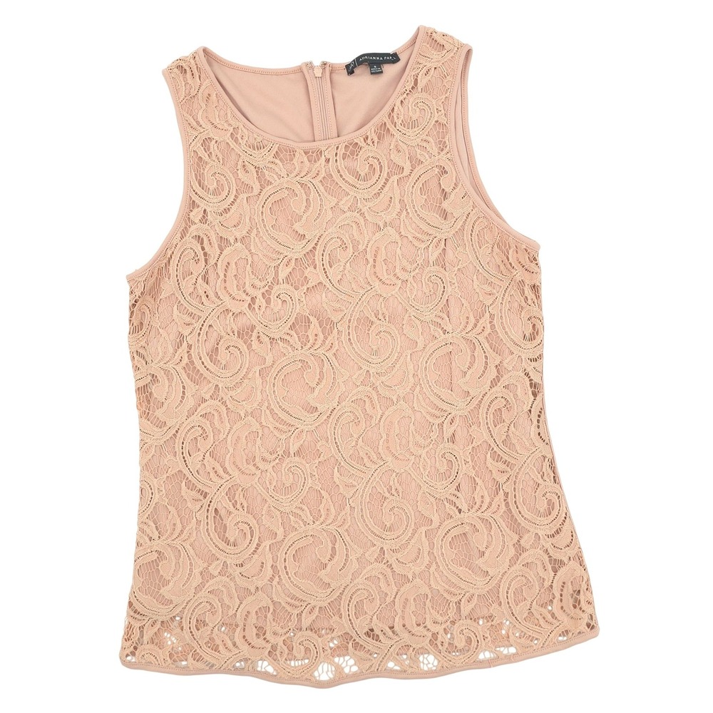 Adrianna Papell Lace Sleeveless‎ Blouse Rose Pink Floral Shell Size Small